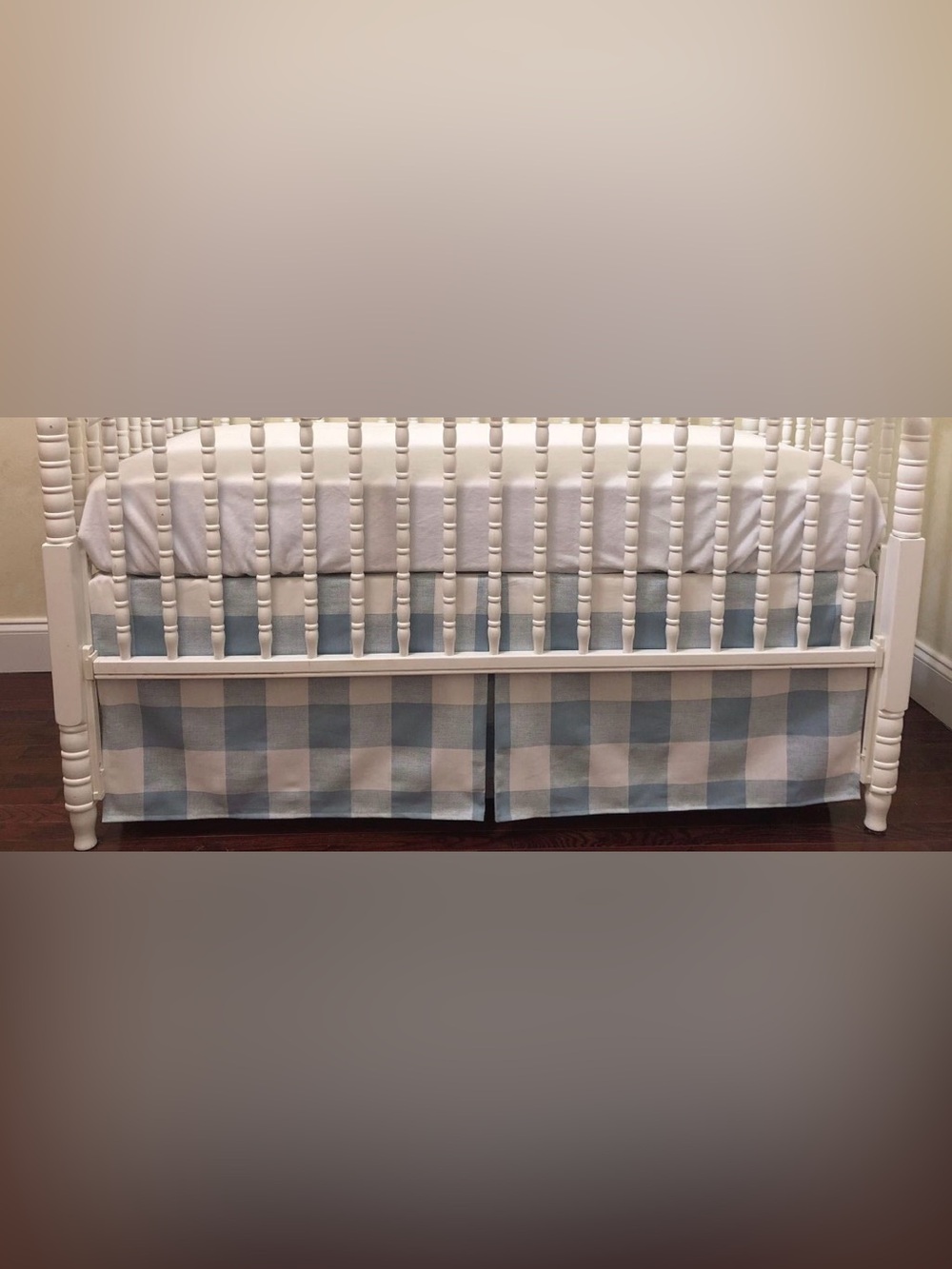 3-Sided Blue & White Buffalo Check Crib Skirt
